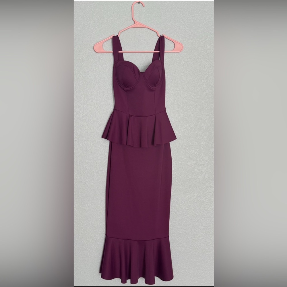 Purple Sweetheart Neckline Peplum Midi Dress